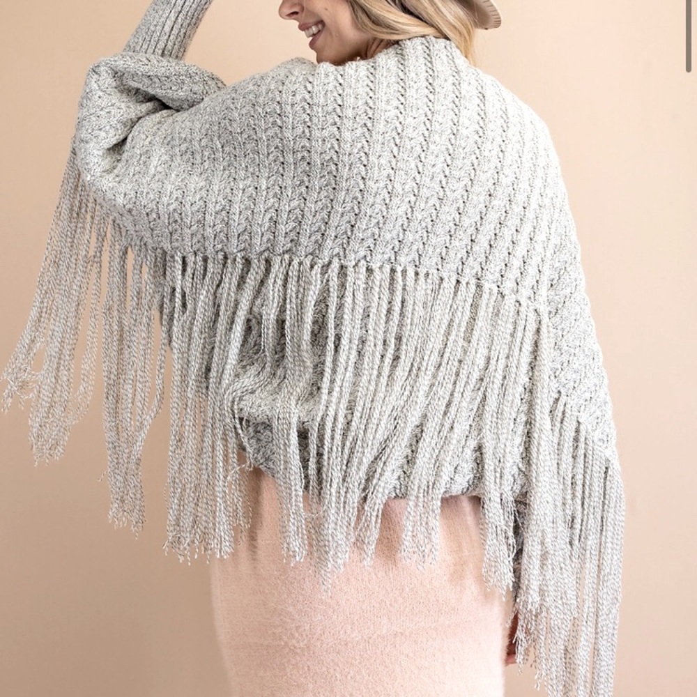 143 Story Cream  Fringe Sweater Poncho shrug